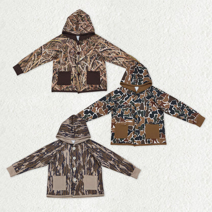 Sibling Baby Boys Kids Southern Camo Print Hoodie Pockets Buttons Shirts Coats