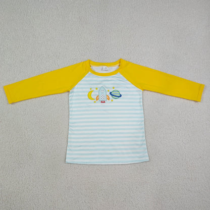 Sibling Baby Boys Kids Embroidery Space Rocket Stripes Romper Shirt Set Clothes