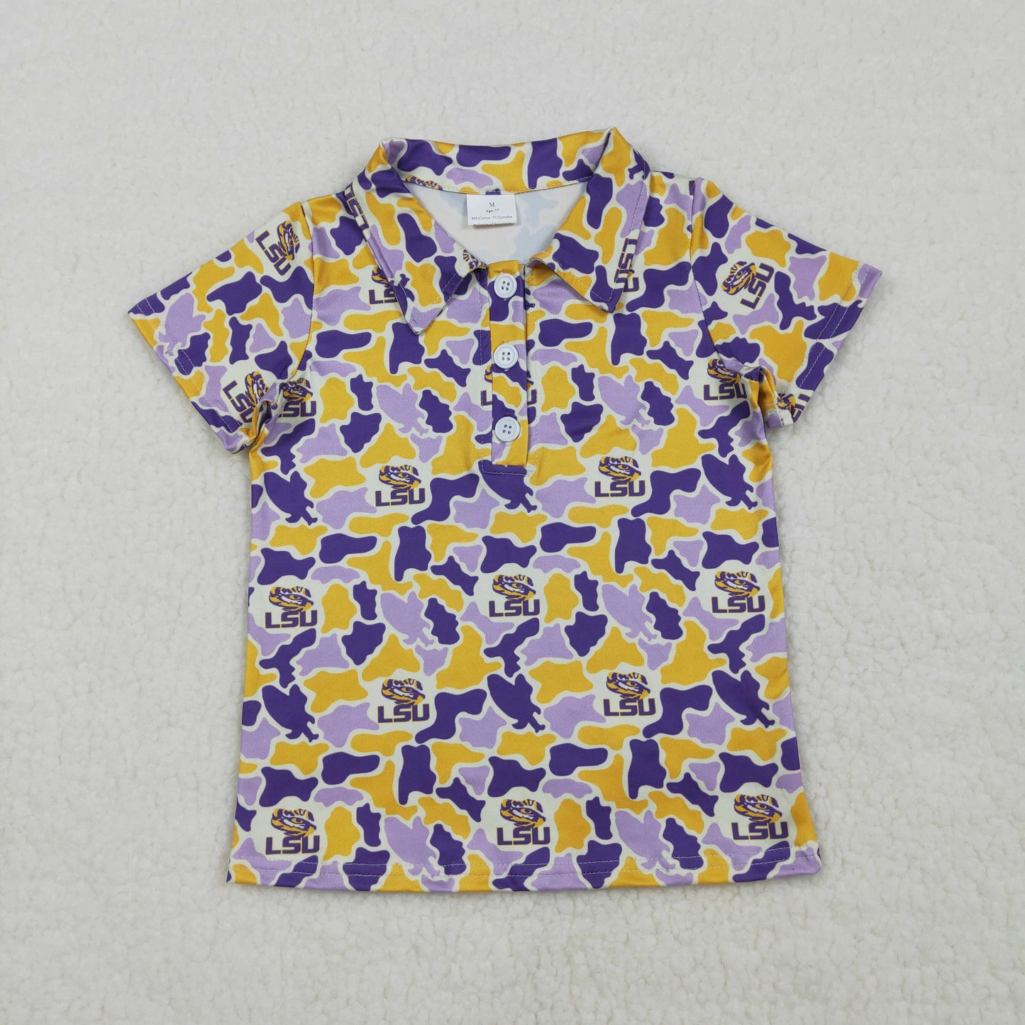 RTS Baby Boy Kids Short Sleeves Purple Orange Camo Team Shirt Buttons Tee