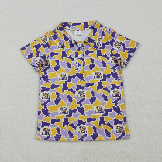 RTS Baby Boy Kids Short Sleeves Purple Orange Camo Team Shirt Buttons Tee