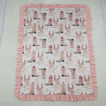 RTS Baby Girls Kids Boots Flower Western Pink Ruffle Blanket