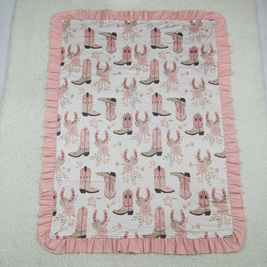 RTS Baby Girls Kids Boots Flower Western Pink Ruffle Blanket