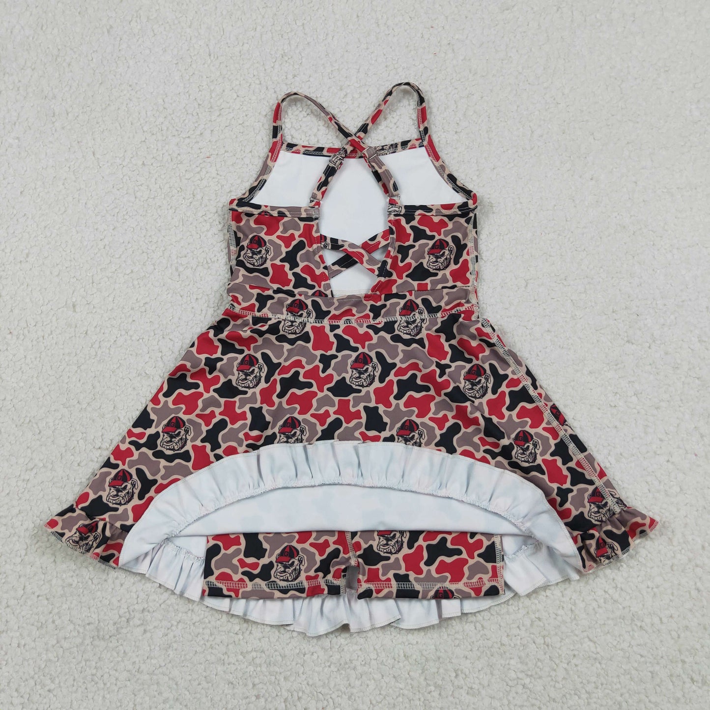 Baby Girls Kids Straps Dogs Camo Print Team Yoga Ruffle Knee Length Dress