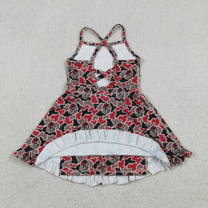 Baby Girls Kids Straps Dogs Camo Print Team Yoga Ruffle Knee Length Dress