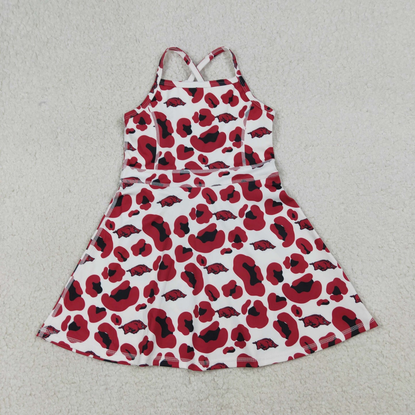 RTS Sibling Baby Girl Kids Sleeveless Leopard Team Knee Length Yoga Active Dresses