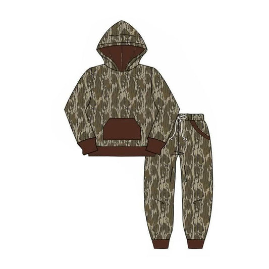 Moq 5 Preorder Baby Boys Kids Long Sleeves Olive Camo Hoodie Hoodie Shirt Pockets Pants Set Clothes