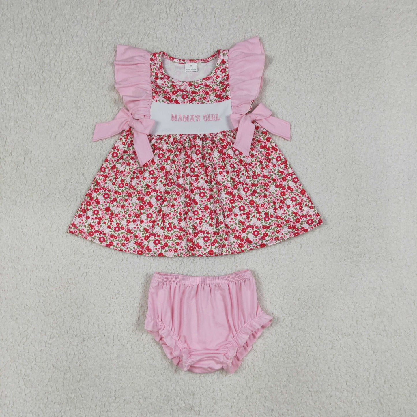 Baby Girls Kids Short Sleeves Embroidery Mama's Girl Flower Tunic Pink Shorts Set