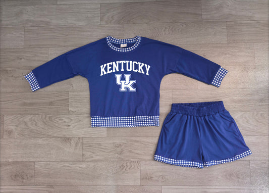 No moq Preorder Baby Girls Kids Long Sleeves Blue Shirt Shorts Cotton Set Team Clothes