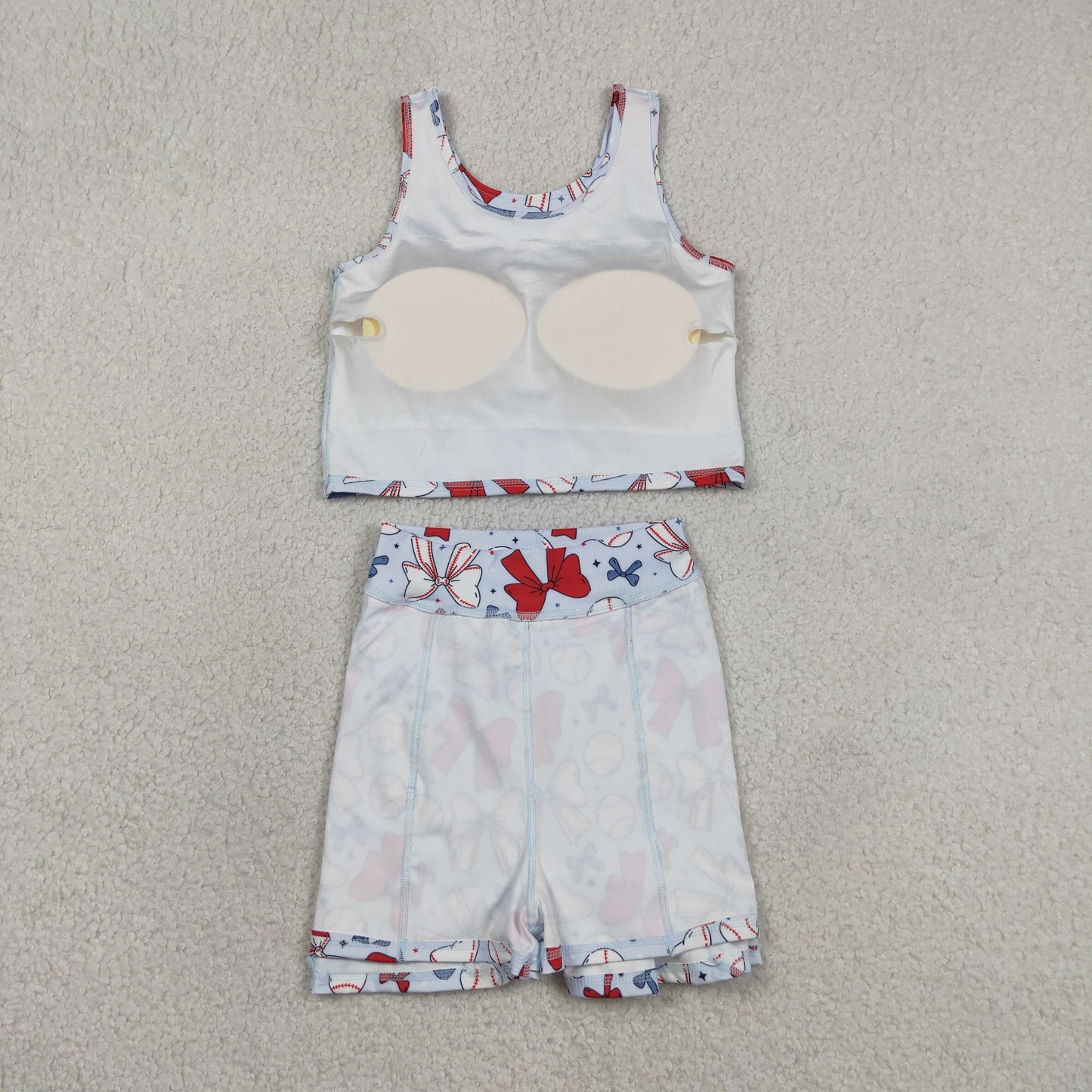 Baby Girls Kids Bows Baseball Shirt Skirt Shorts Yoga Active 4th of July Blue Set Clothes