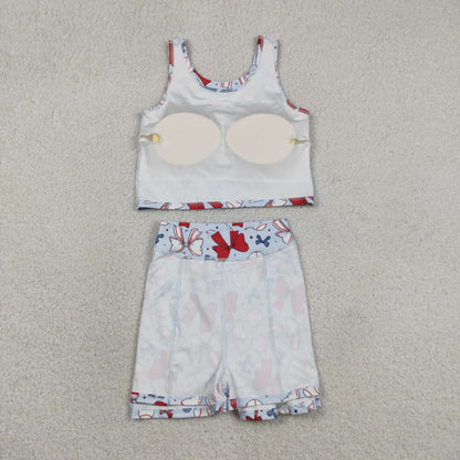 Baby Girls Kids Bows Baseball Shirt Skirt Shorts Yoga Active 4th of July Blue Set Clothes