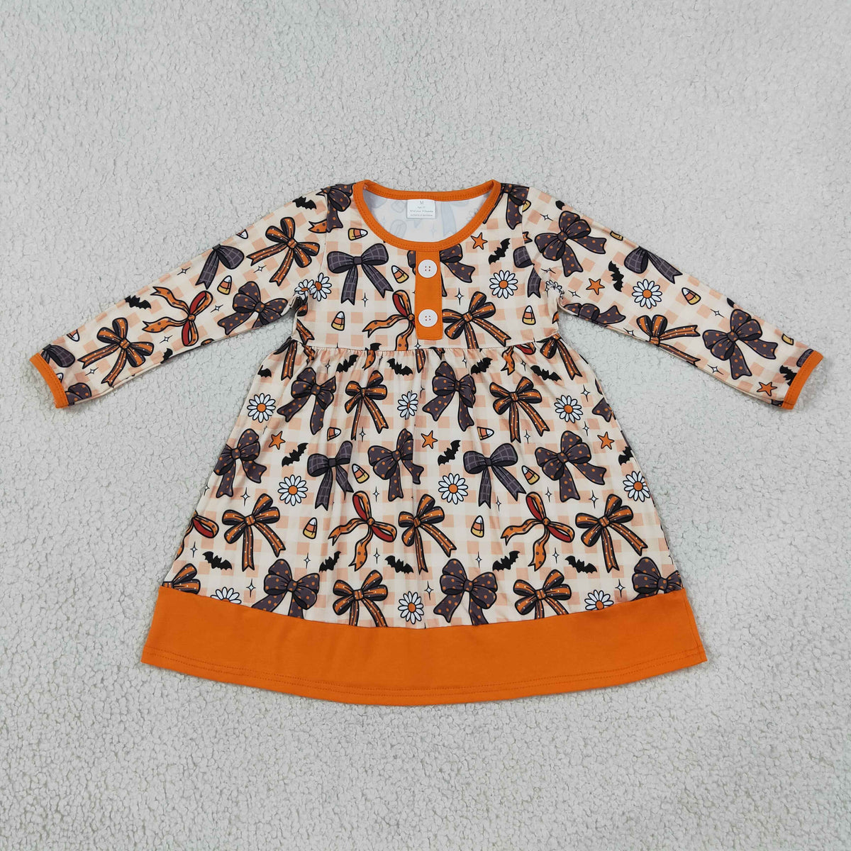 Baby Girls Kids Bows Candy Corn Plaid Halloween Knee Length Dress
