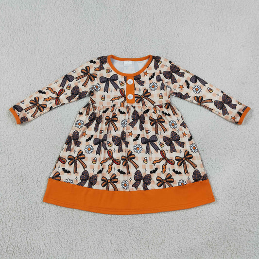 Baby Girls Kids Bows Candy Corn Plaid Halloween Knee Length Dress