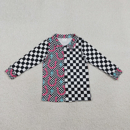 RTS Baby Girls Kids Long Sleeves Checked Buttons Western Shirt Tops