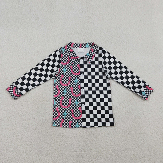 RTS Baby Girls Kids Long Sleeves Checked Buttons Western Shirt Tops
