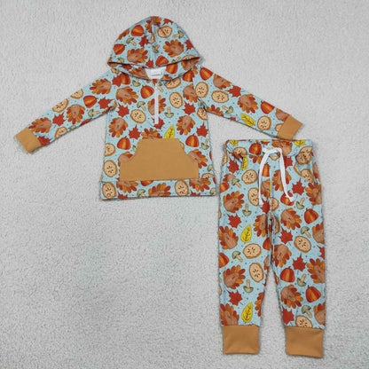 Baby Boys Kids turkey Pumpkins Hoodie Hoodie Zip Shirt Pockets Pants Thanksgiving Set
