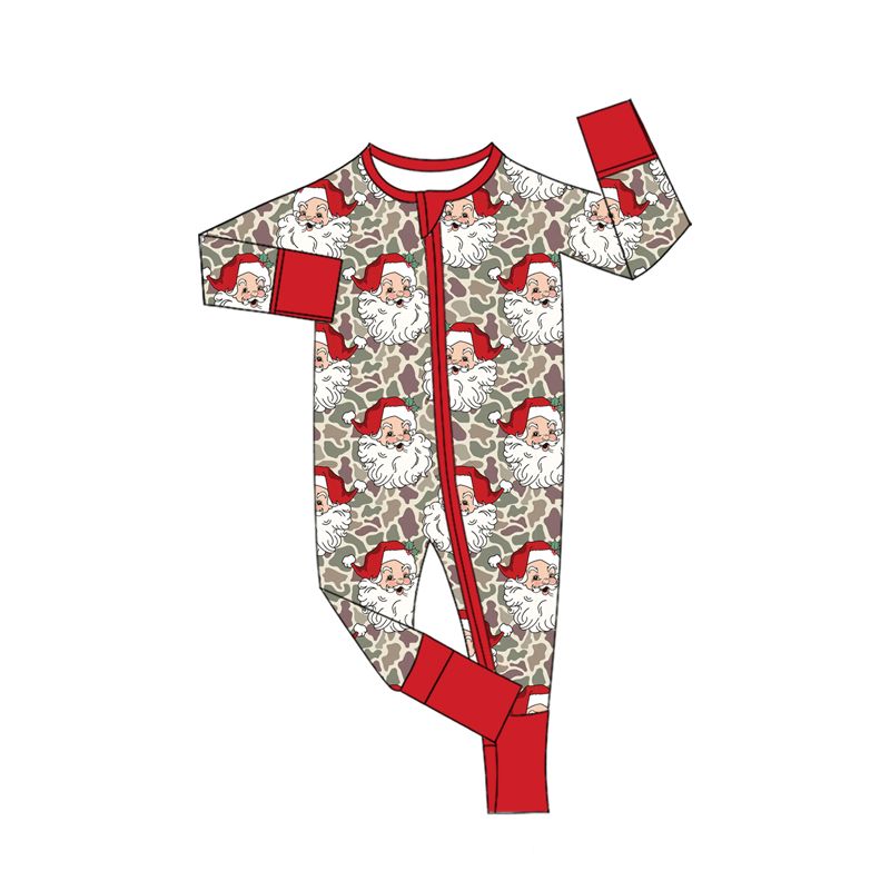 Moq 5 Preorder Baby Boys Kids Santa Camo Print Christmas Zipper Footie Sleeper Romper Clothes