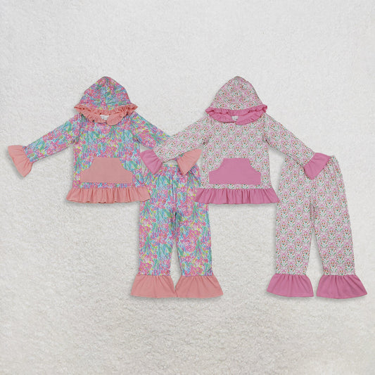 Sibling Baby Girls Kids Long Sleeves Pockets Hoodie Shirts Flower Pants Sets Clothes