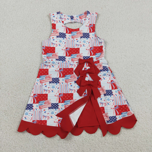 Baby Girls Flags Bows Stars 4th of July Yoga Active Shorts Knee Length Scallop Dress