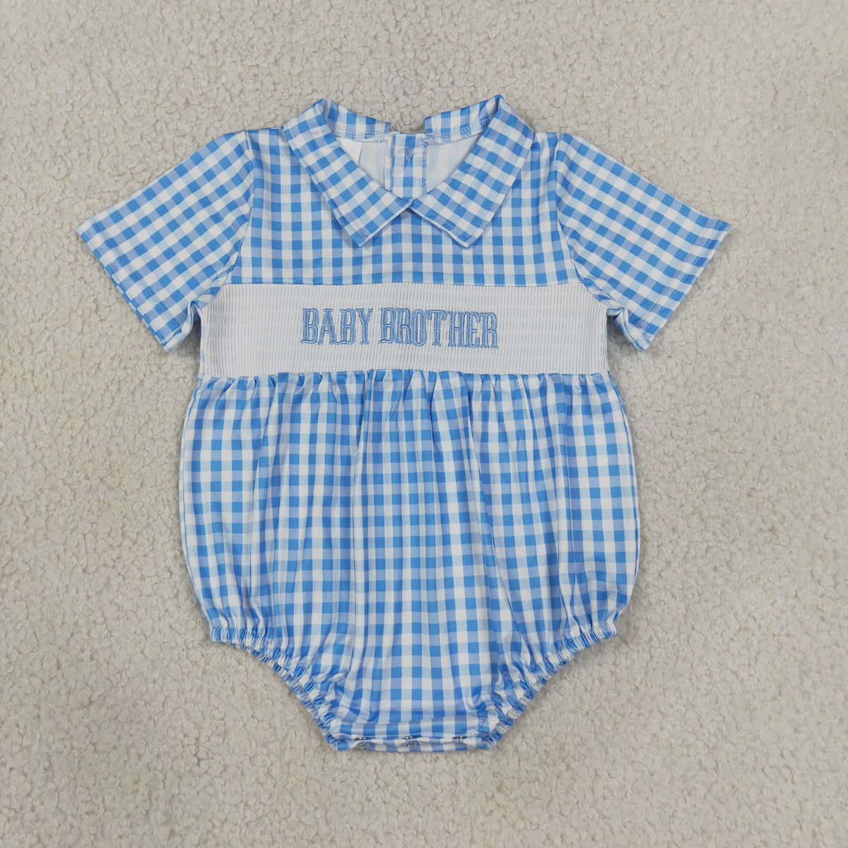 Sibling Baby Boys Girls Toddler Short Sleeves Embroidery Brother Sister Plaid Bubble Rompers