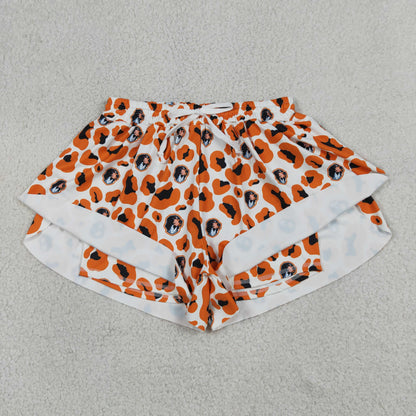 Adult Women Orange Leopard Dogs Team Yoga Active Ruffle Shorts Bottom