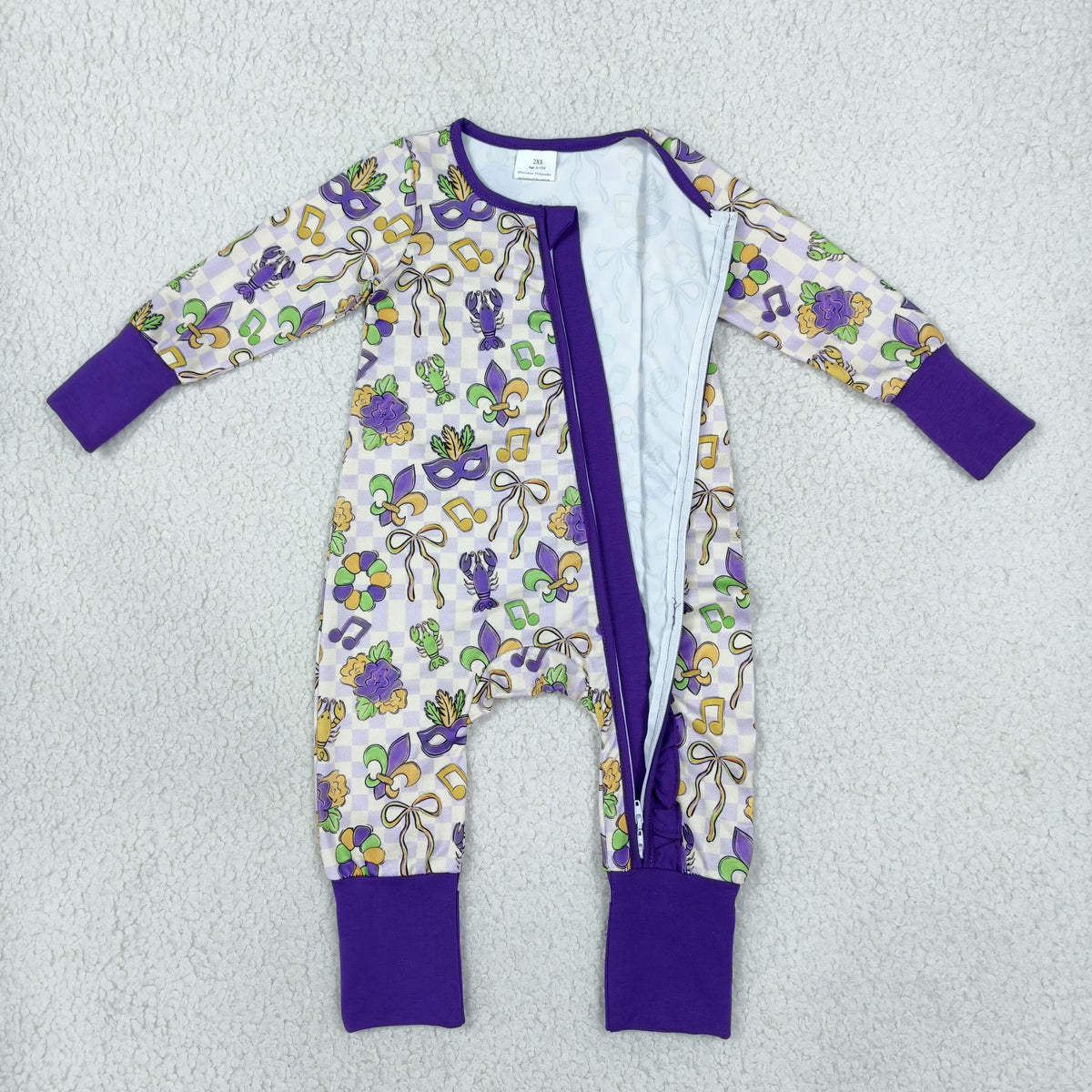 Baby Girls Kids Long Sleeves Crawfish Bows Mardi Gras Zipper Footie Sleeper Romper Clothes RTS