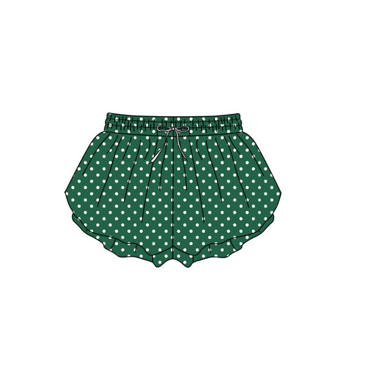 Moq 5 Preorder Adult Women Dots Green Yoga Active Ruffle Shorts Bottom Clothes