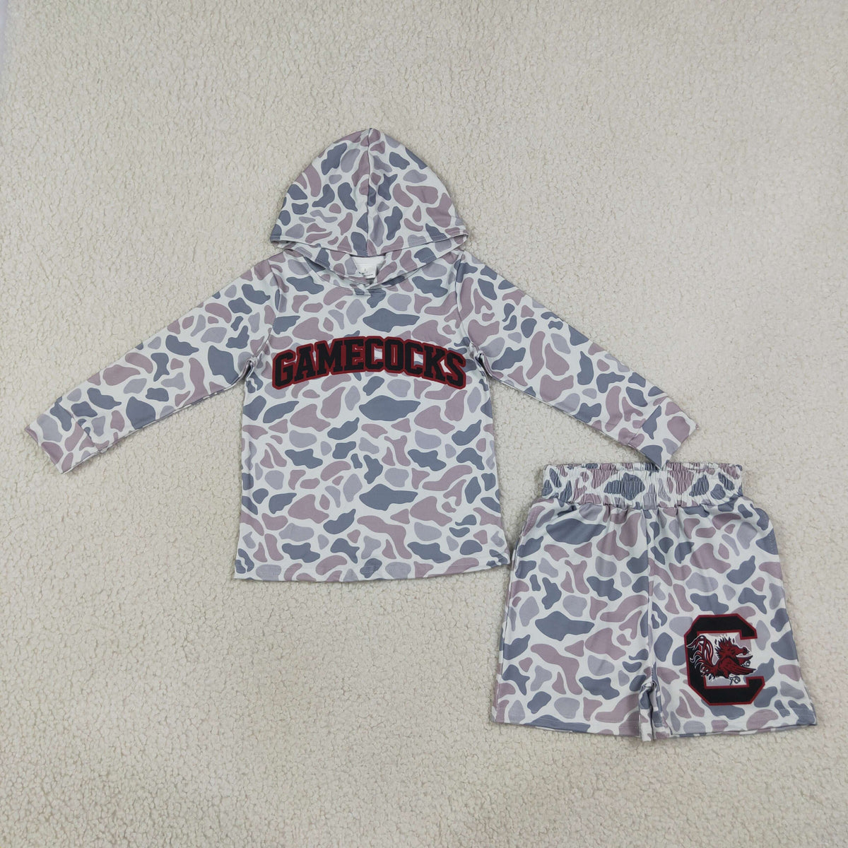 Baby Boy Kids Long Sleeves Grey Camo Hoodie Shirt Chicken Shorts Team Set