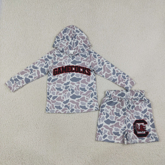 Baby Boy Kids Long Sleeves Grey Camo Hoodie Shirt Chicken Shorts Team Set