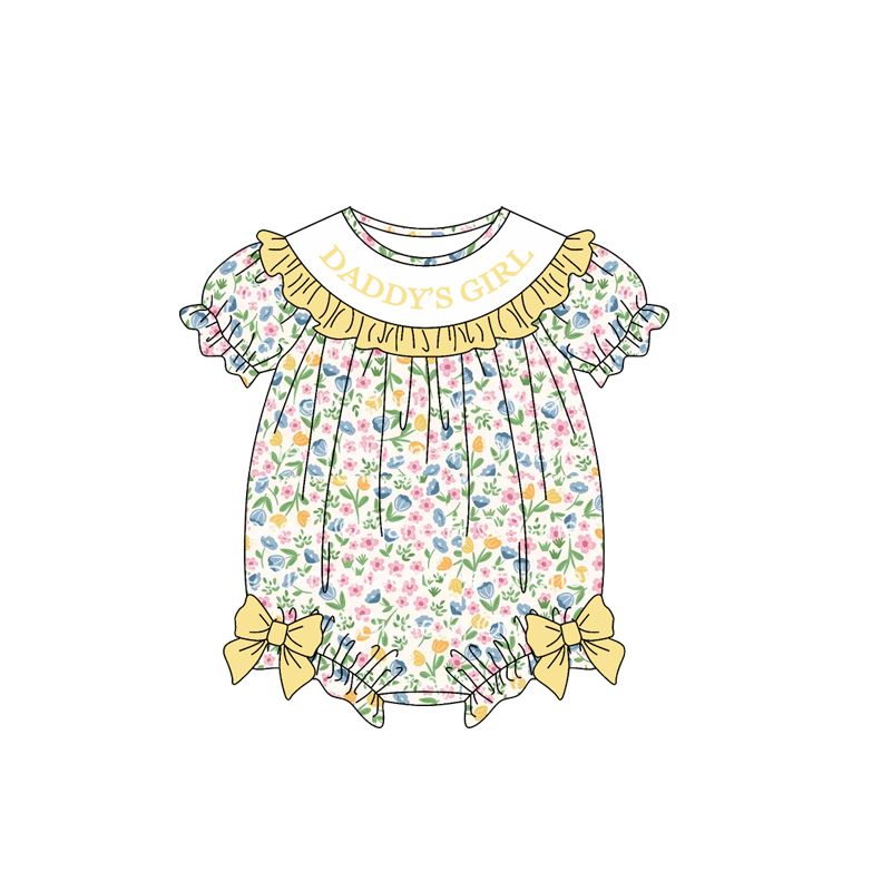 Moq 5 Preorder Baby Girls Infant Daddy's Girl Floral Yellow Bows Bubble Romper Clothes