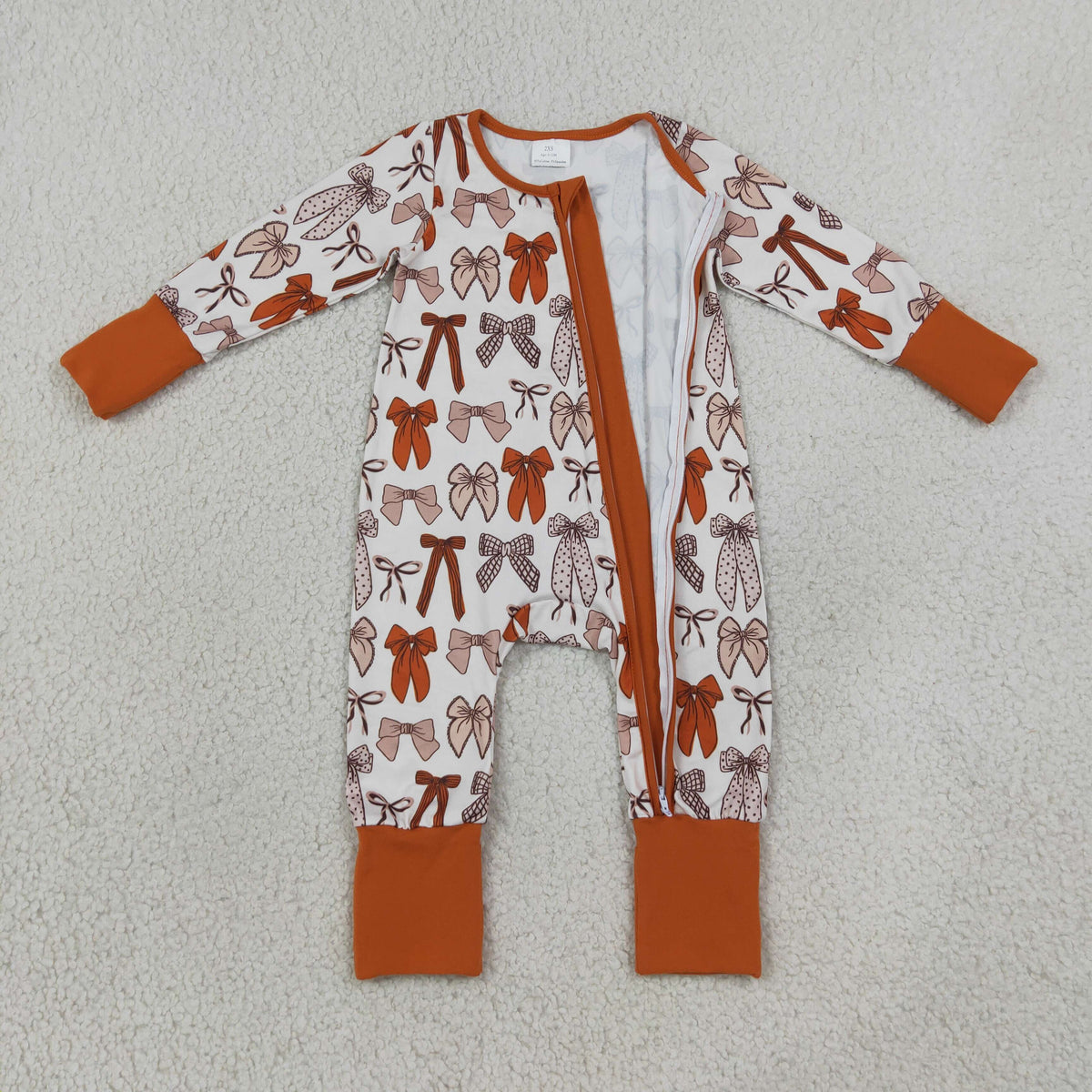 Baby Girls Kids Long Sleeves Bows Zipper Sleeper Footie Romper Brown Clothes