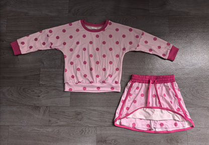 No moq Preorder Baby Girls Kids Long Sleeves Dots Shirt Skirt Shorts Light Pink Set Clothes