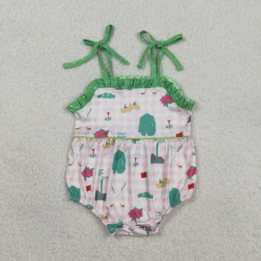RTS Baby Girls Infant Straps Golf Plaid Summer Bubble Romper