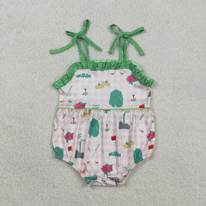 RTS Sibling Baby Girls Kids Sleeveless Golf Plaid Summer Bubble Romper Sets Clothes