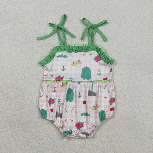 RTS Sibling Baby Girls Kids Straps Golf Plaid Summer Bubble Romper Set