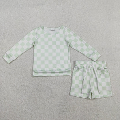 RTS Sibling Baby Girls Toddler Long Sleeves Checked Shirts Pockets Shorts Clothes Summer Sets
