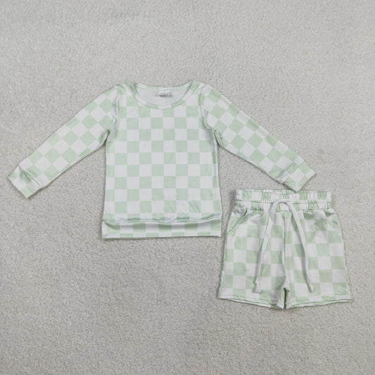 RTS Sibling Baby Girls Toddler Long Sleeves Checked Shirts Pockets Shorts Clothes Summer Sets