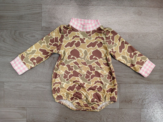 No moq Preorder Baby Girls Infant Pink Plaid Camo Bubble Romper Clothes