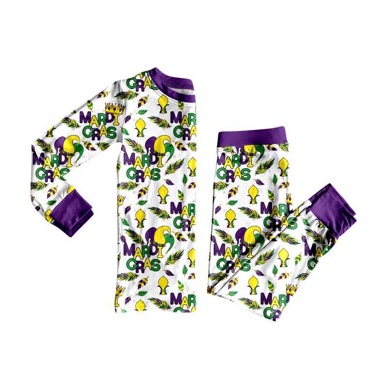 Moq 5 Preorder Baby Boys Kids Long Sleeves Hats Shirt Pants Set Pajamas Mardi Gras Clothes