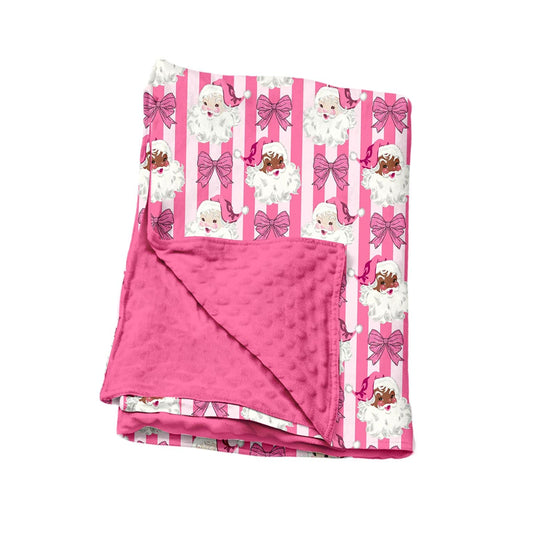 Moq 5 Preorder Baby Girls Kids Christmas Santa Bows Pink Stripes Blanket