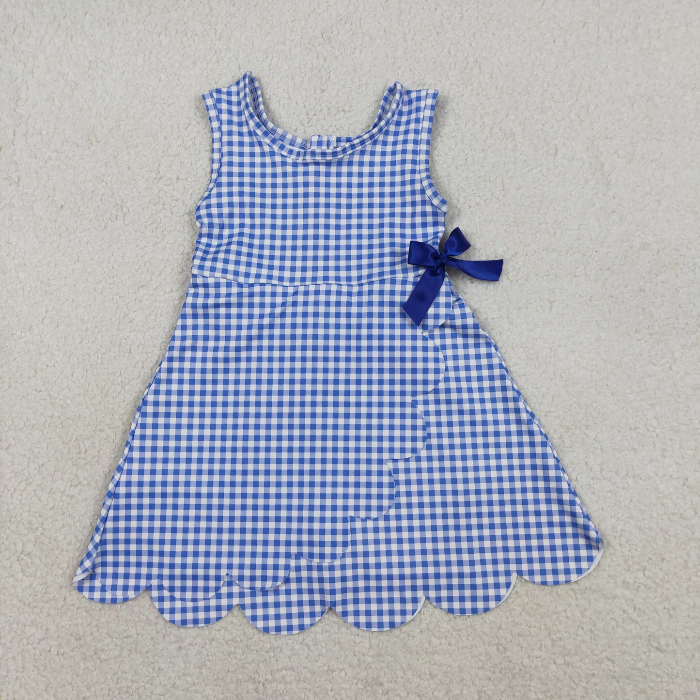 RTS Sibling Baby Girls Checked Bow Ruffle Yoga Active Shorts Knee Length Scallop Dresses