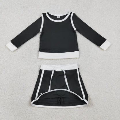 RTS Baby Girls Kids Black Long Sleeve Shirt Skirts Shorts Yoga Clothes Set