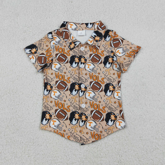 RTS Baby Boys Kids Short Sleeves Dogs Football Buttons Shirt Team Tops