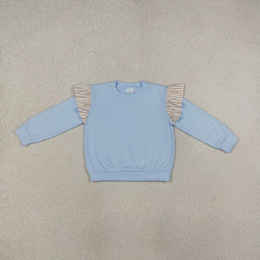 Baby Girls Toddler Ruffle Long Sleeves Blue Shirt Tops Clothes
