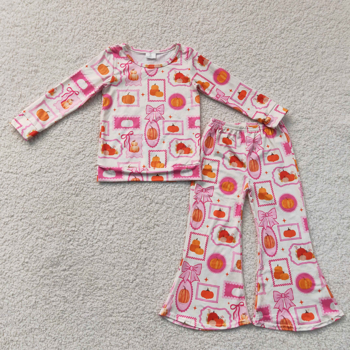 Sibling Baby Girls Kids Long Sleeves Pumpkins Bows Shirts Bell Pants Fall Sets Clothes