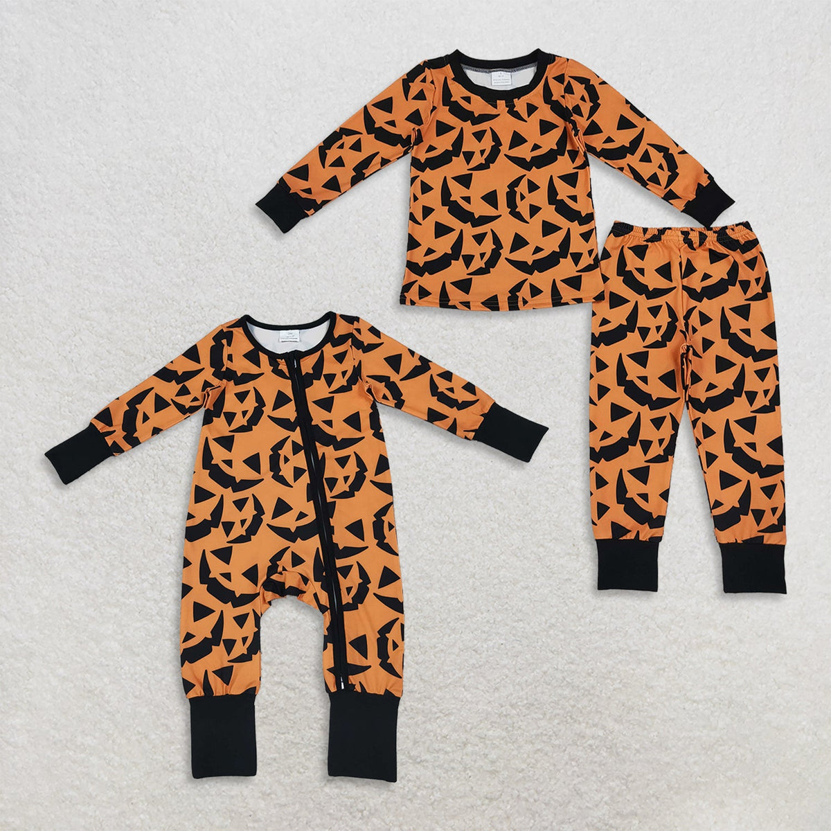 Sibling Baby Boys Kids Long Sleeves Halloween Pumpkins Romper Set Pajamas Clothes