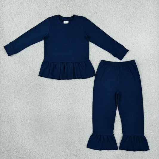 Baby Girls Kids Long Sleeves Ruffle Tops Pants Black Set Cotton Clothes