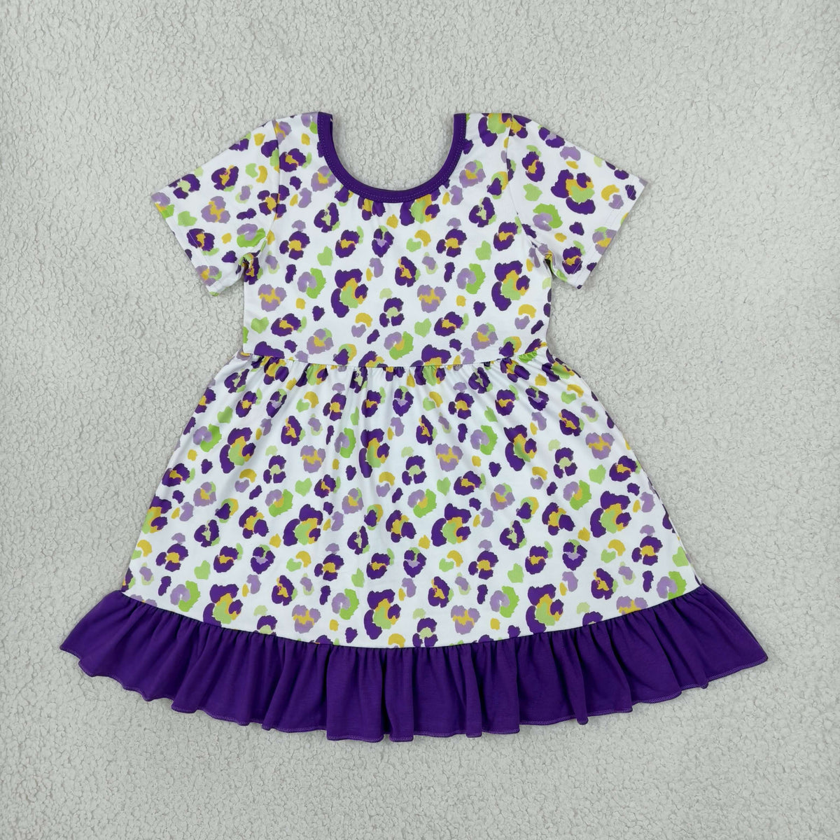 Sibling Baby Girls Kids Short Sleeves Leopard Romper Dress Set Mardi Gras Clothes
