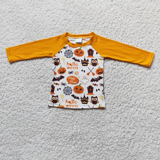 Promotion Baby Boy Long Sleeves Halloween Pumpkin Tops Shirt