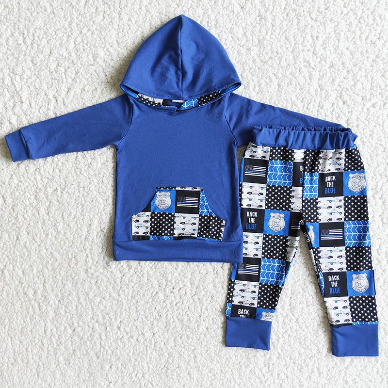 Promotion Baby Boy Long Sleeves Blue Hoodie Pants Outfit