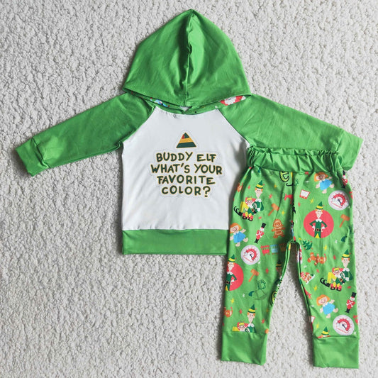 Promotion Baby Boy Christmas Hoodie Long Sleeves Pants Green Outfit